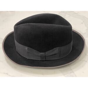Vintage Biltmore Royal Fedora Hat Black Felt Wool Grosgrain Ribbon 6 3/4